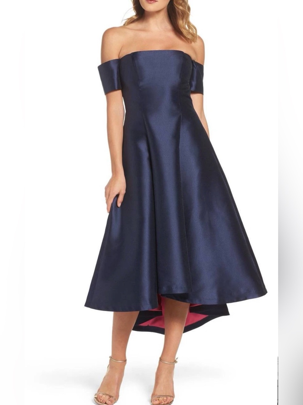 Women’s Eliza J Navy Square Neck off the shoulder A-Line Dress